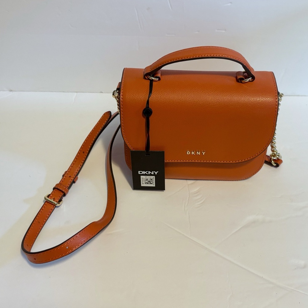 NWT DKNY Robin Mini Flap Crossbody Orange Leather  Bag